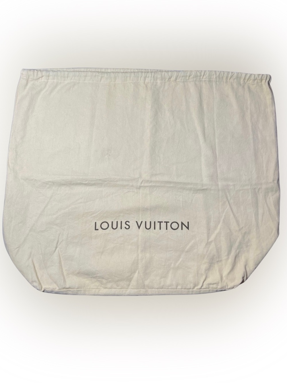 LOUIS VUITTON Authentic Cream Cotton Drawstring Dust Bag with Brown Lettering
